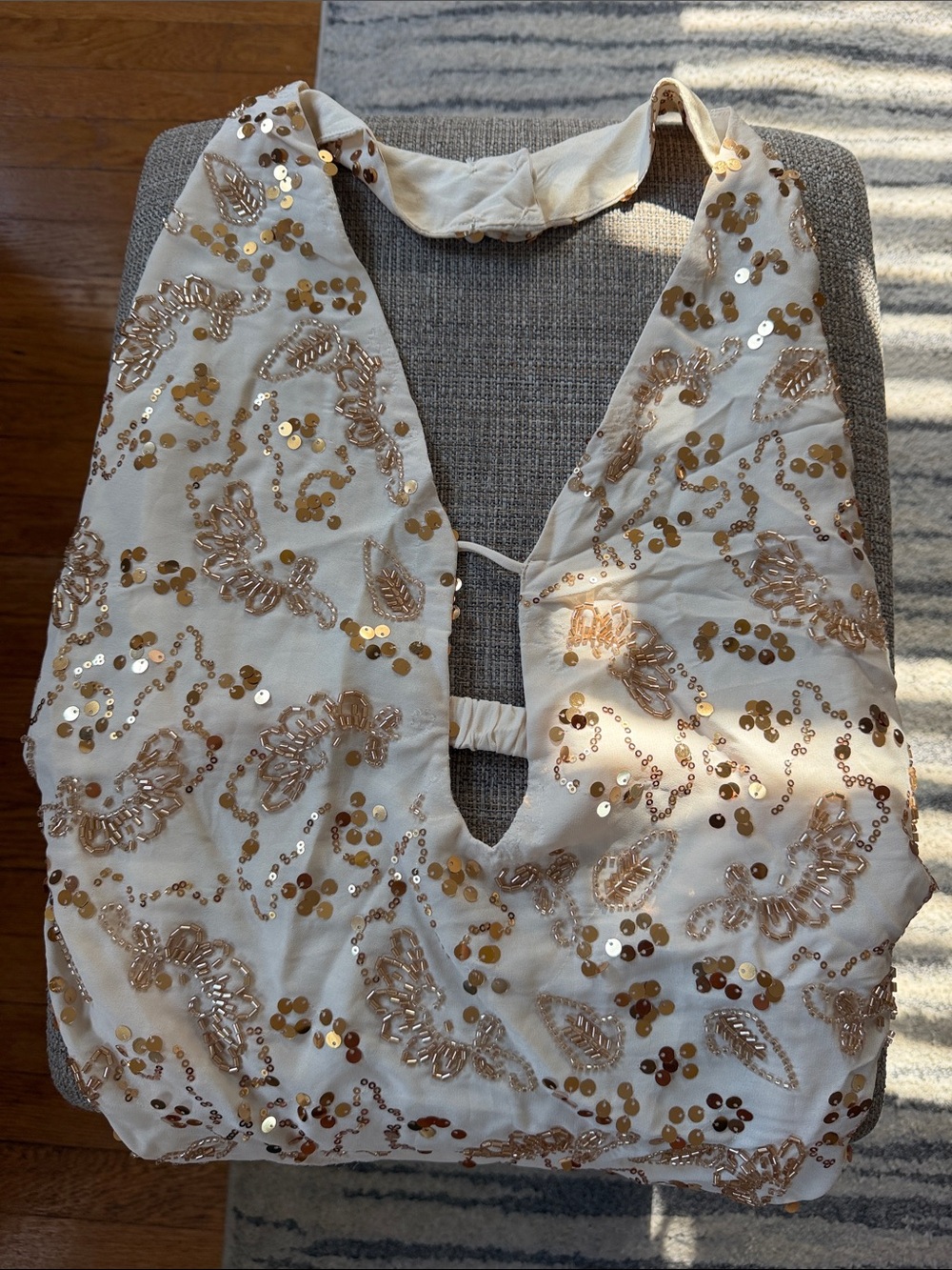 12th Tribe Cream Halter Camisole with Gold Sequin Embellishment
